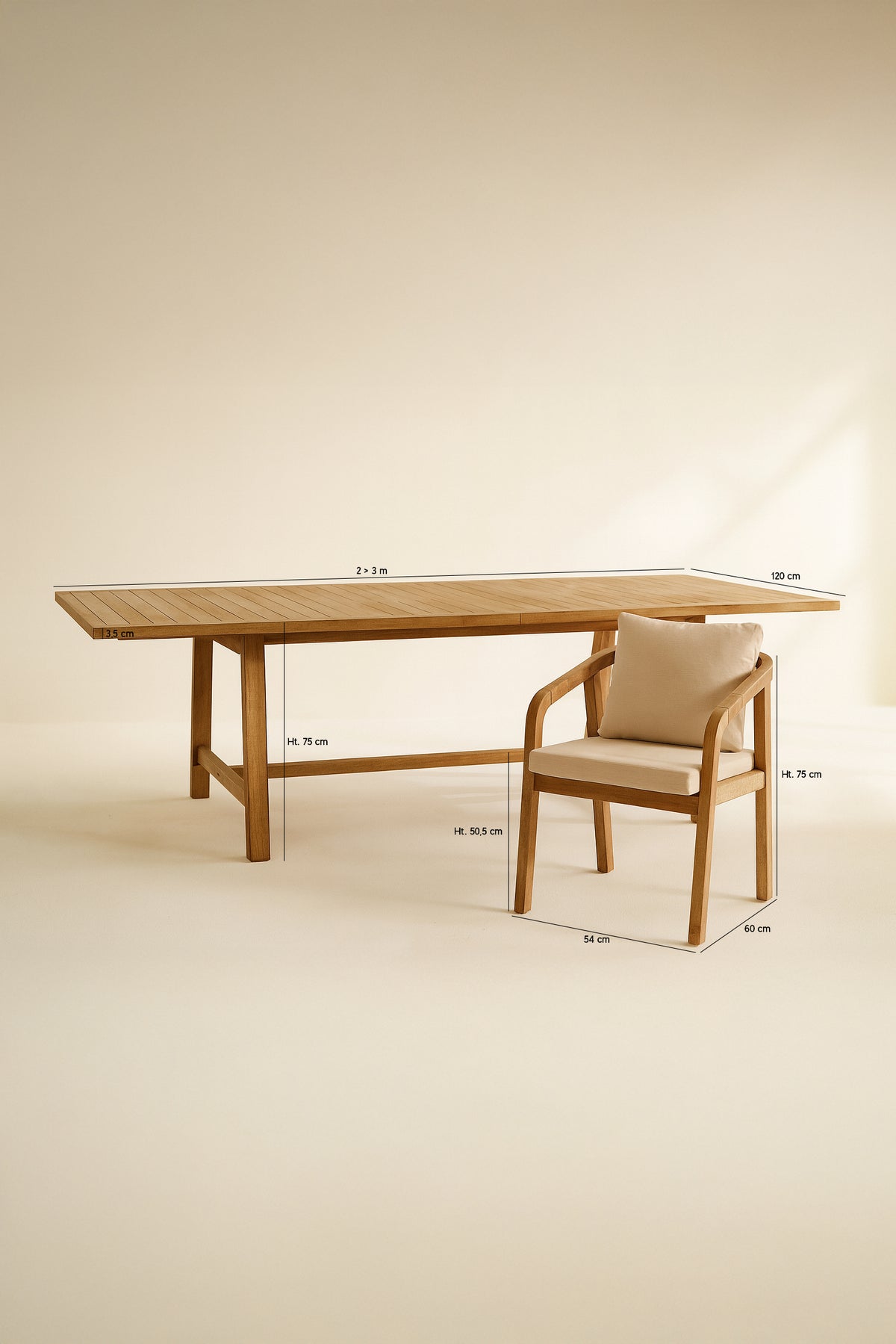 Dimensions Saona - Ensemble table de jardin extensible et 10 fauteuils en bois d'acacia