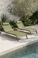 Napoli - Lot de 2 chaises longues en acier et textilène vert