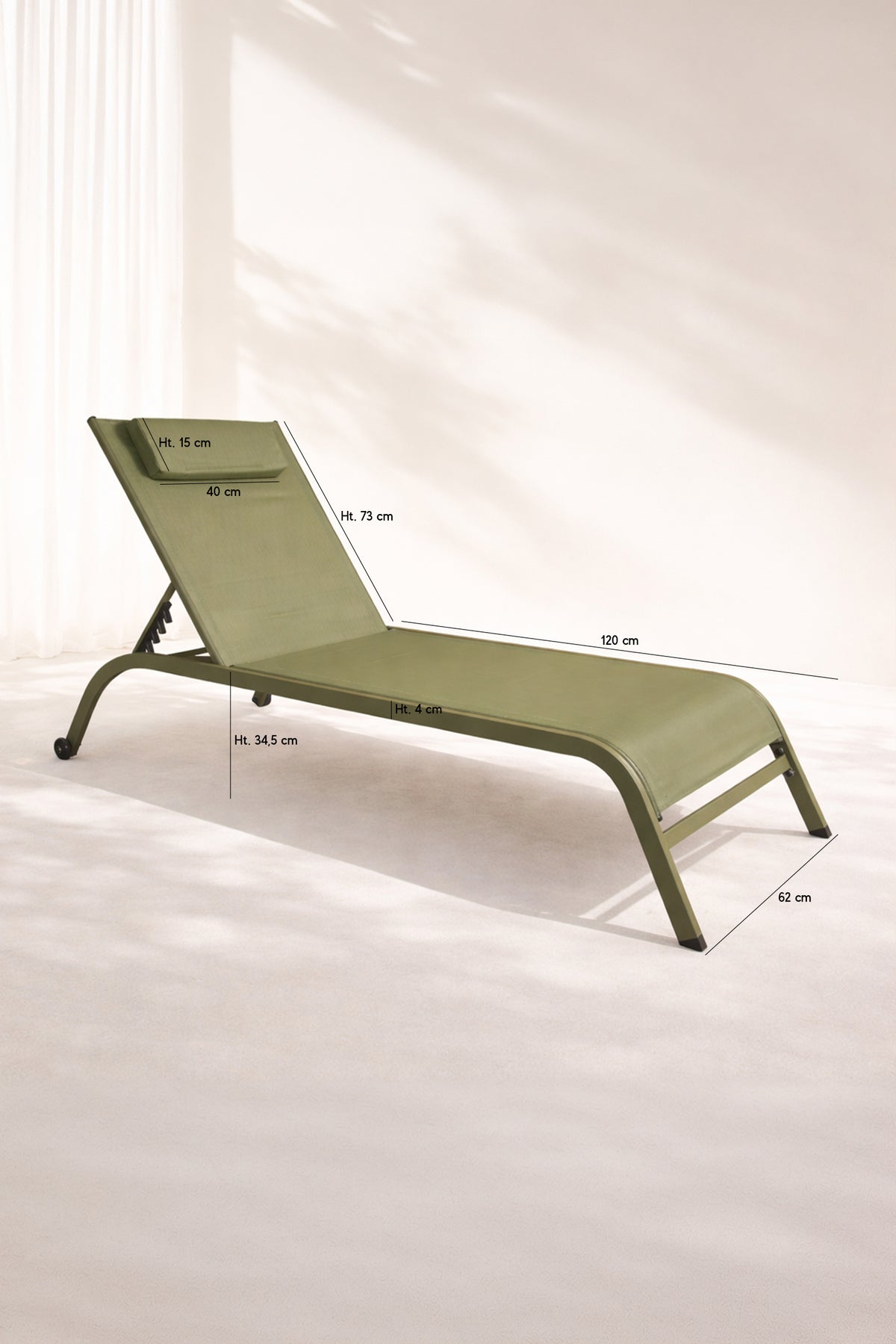 Dimensions Napoli - Lot de 2 chaises longues en acier et textilène vert