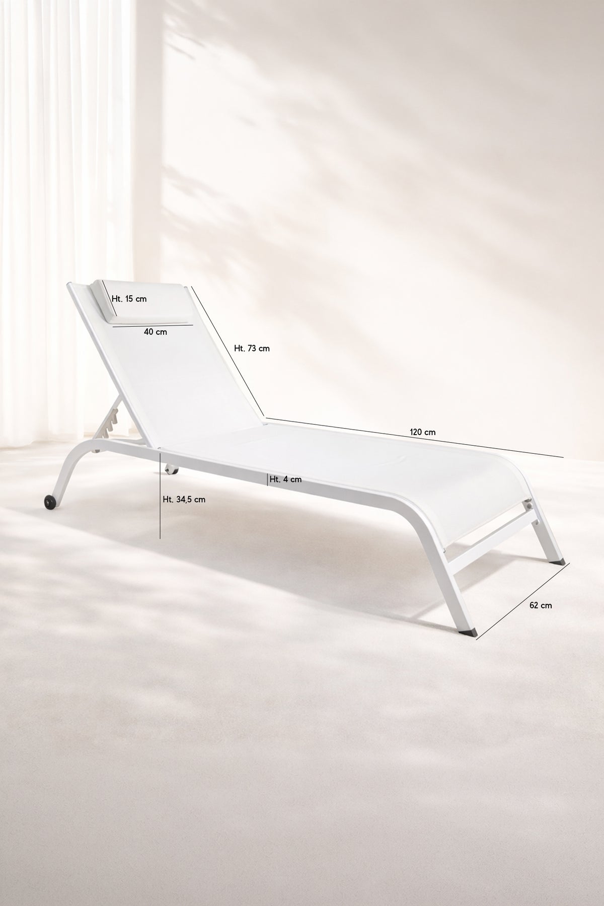 Dimensions Napoli - Lot de 2 chaises longues en acier et textilène blanc