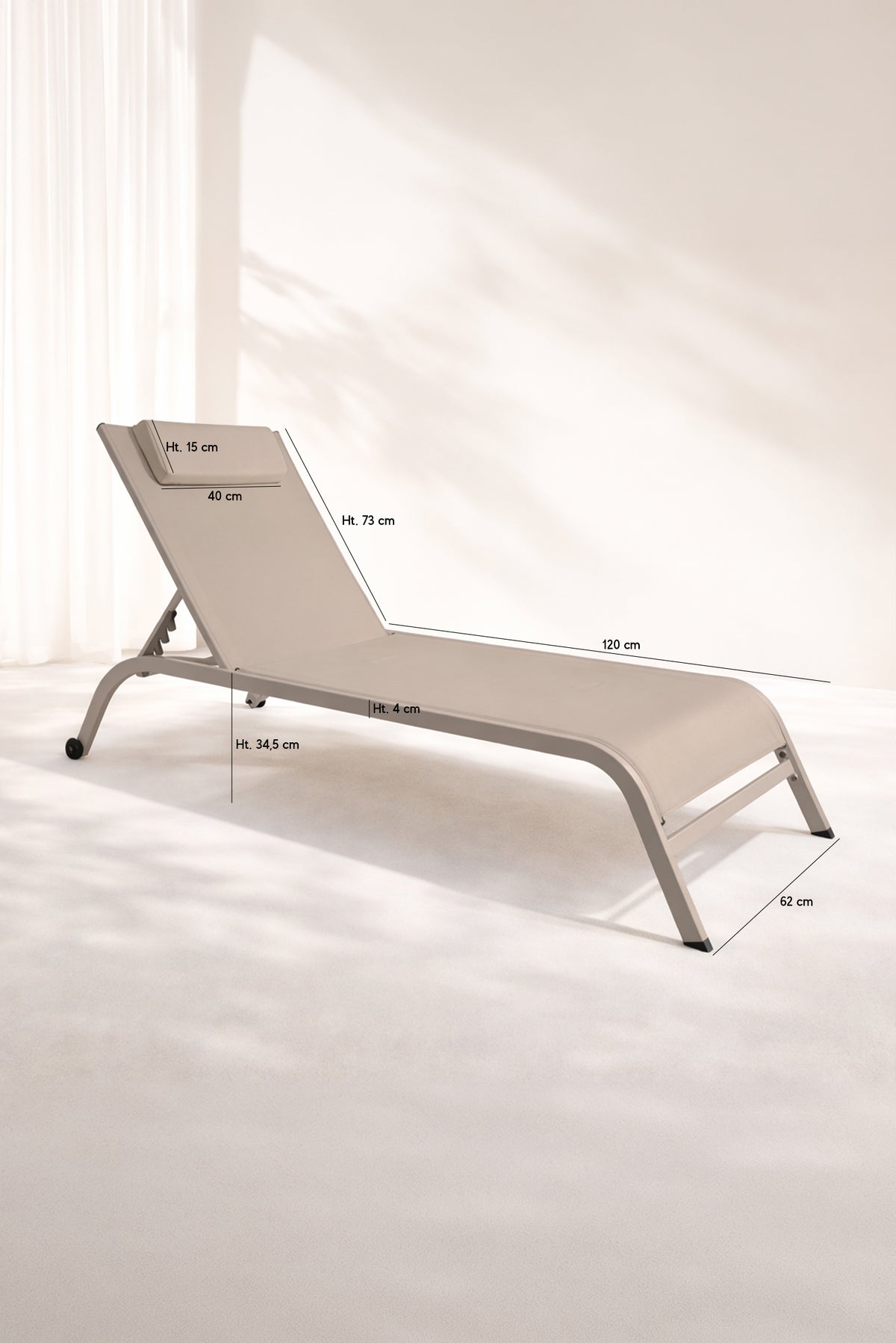 Dimensions Napoli - Lot de 2 chaises longues en acier et textilène taupe