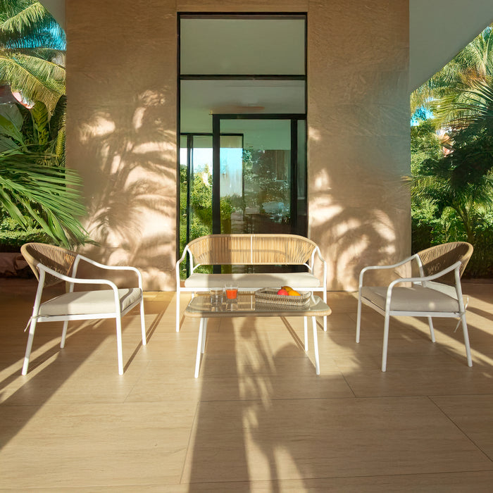 Salon de jardin Santorini en acier et rotin blanc