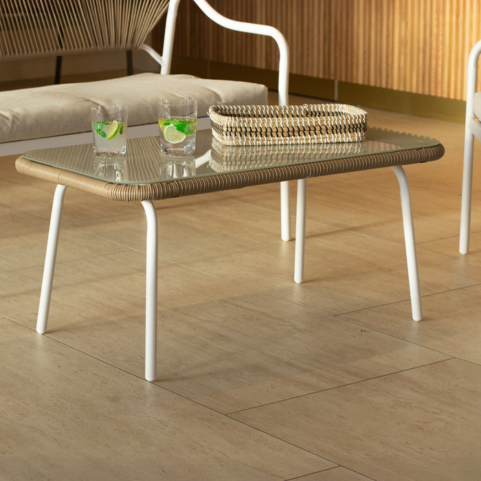 Salon de jardin Santorini en acier et rotin blanc
