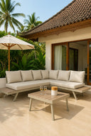 Calvi - Salon de jardin d'angle en aluminium sable avec table basse