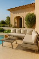 Calvi - Salon de jardin d'angle en aluminium sable avec table basse