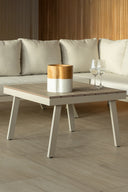 Calvi - Salon de jardin d'angle en aluminium sable avec table basse