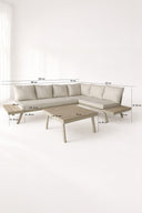 Calvi - Salon de jardin d'angle en aluminium sable avec table basse