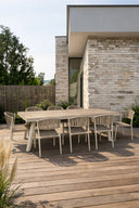 Figari - Ensemble table en aluminium 230cm sable et 8 chaises en corde