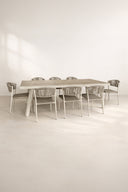Figari - Ensemble table en aluminium sable et 8 chaises en corde 230 cm