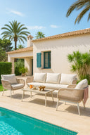 Figari - Salon de jardin 5 places en aluminium sable avec table basse