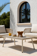 Figari - Salon de jardin 5 places en aluminium sable avec table basse