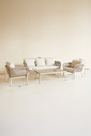 Figari - Salon de jardin 5 places en aluminium sable avec table basse