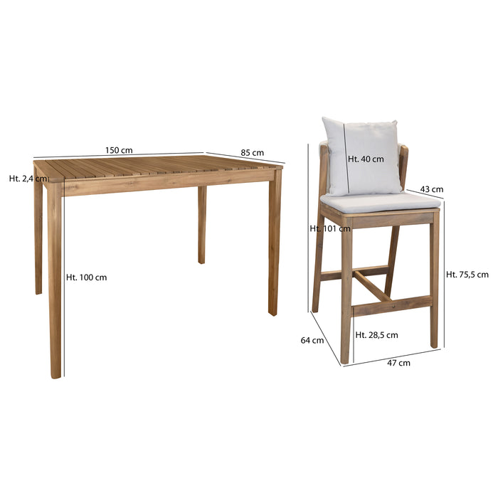 Ensemble Fidji table haute et 4 chaises en bois d'acacia