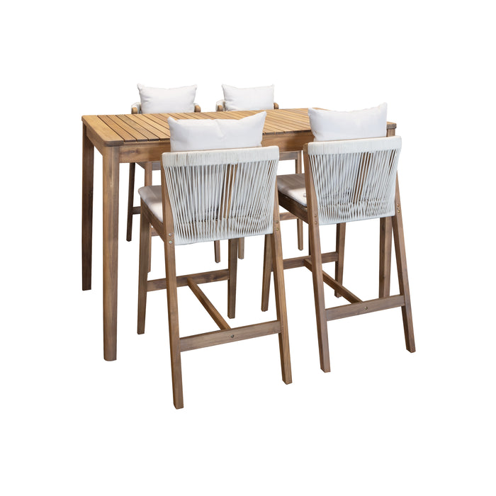 Ensemble Fidji table haute et 4 chaises en bois d'acacia
