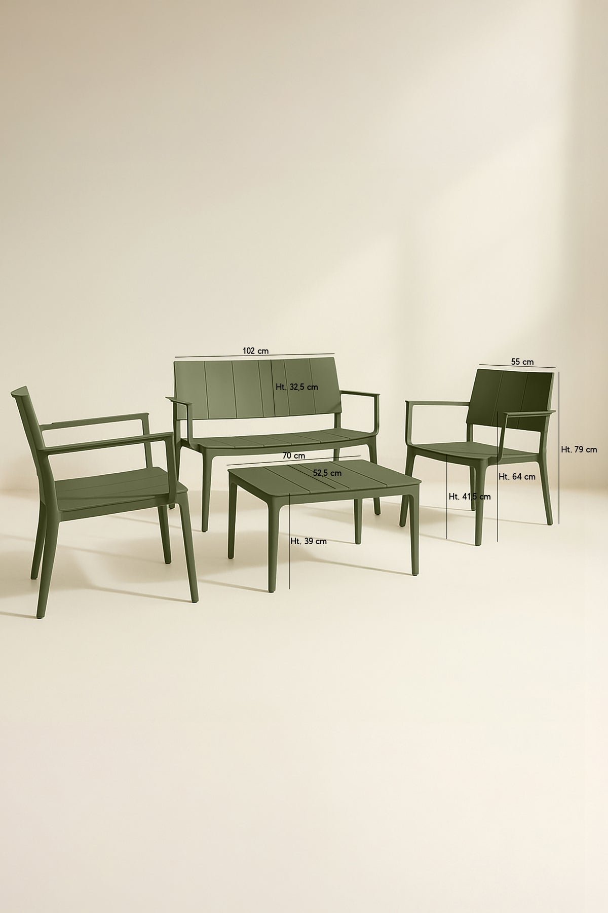 Dimensions Patio - Salon de jardin en polypropylène vert