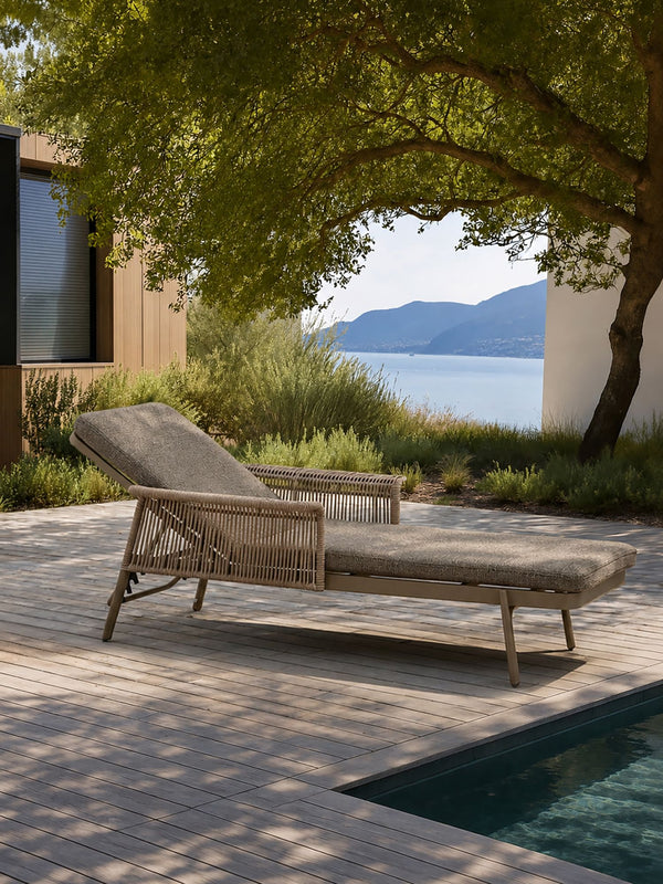 Madrague - Lot de 2 chaises longues en aluminium et tissu moka