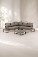 Madrague - Salon de jardin d'angle en aluminium et polywood couleur moka
