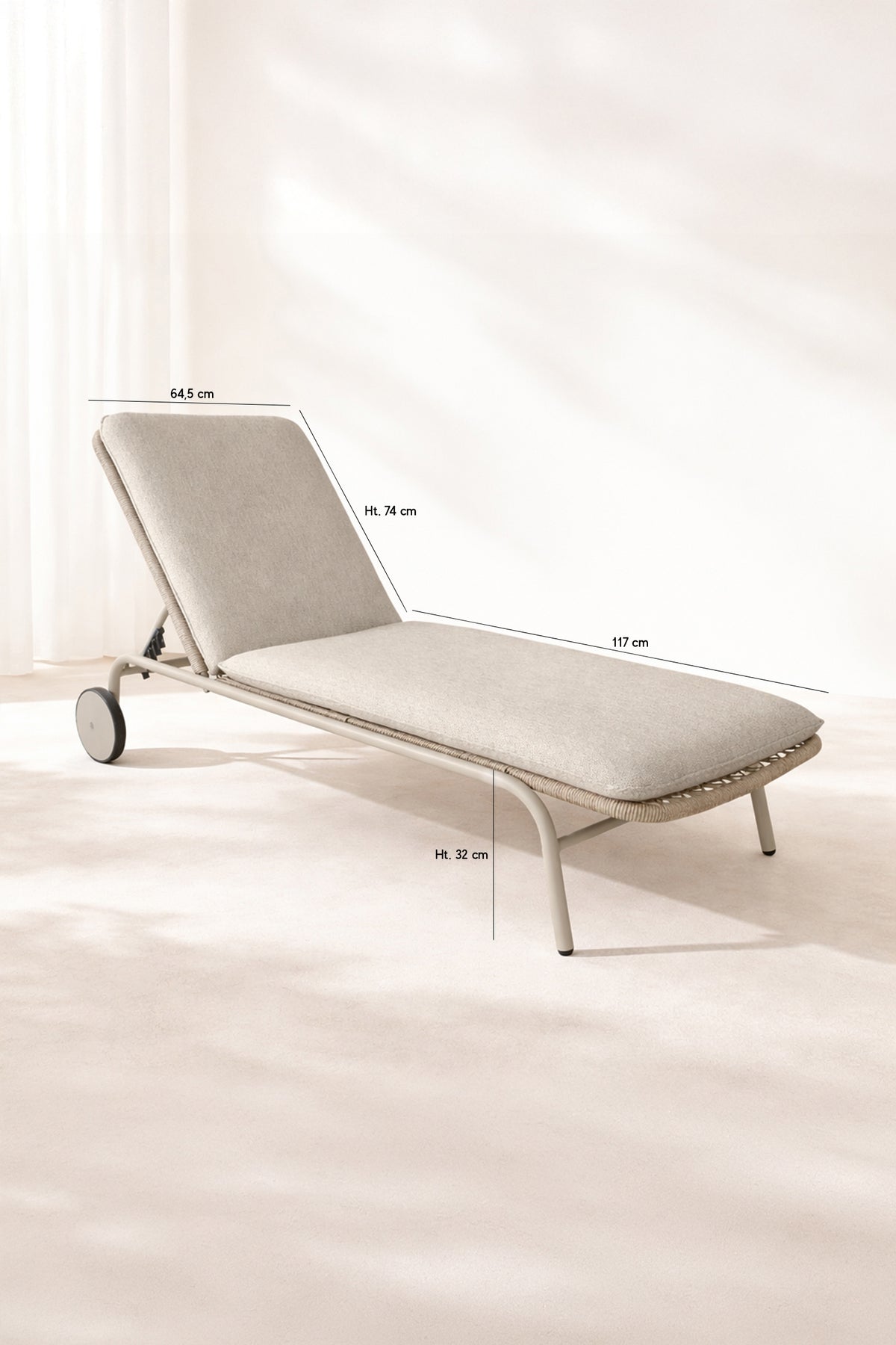 Dimensions Come - Lot de 2 chaises longues en aluminium et tissu taupe