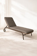 Madrague - Lot de 2 chaises longues à roulettes en aluminium et tissu moka