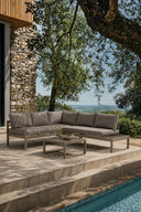 Pisa - Salon de jardin en aluminium et polywood avec coussin et assise tissu moka