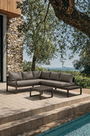 Pisa - Salon de jardin en aluminium et polywood avec coussin et assise tissu moka