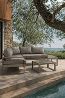 Pisa - Salon de jardin en aluminium et polywood avec coussin et assise tissu moka