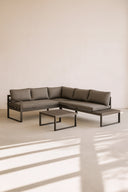 Pisa - Salon de jardin en aluminium et polywood avec coussin et assise tissu moka