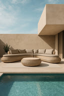 Majorelle - Salon de jardin arrondi en résine tressée twistée avec table basse