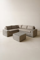 Antigua - Salon de jardin  d'angle en résine tressée avec table basse