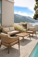 Alhambra - Salon de jardin en bois d'acacia osier et tissu beige 4 places