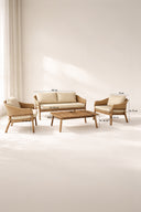 Alhambra - Salon de jardin en bois d'acacia osier et tissu beige 4 places