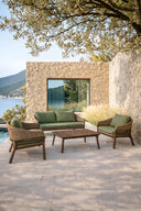 Alhambra - Salon de jardin en bois d'acacia osier et tissu vert 4 places