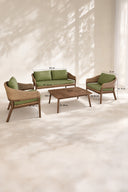 Alhambra - Salon de jardin en bois d'acacia osier et tissu vert 4 places