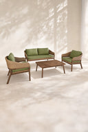 Alhambra - Salon de jardin en bois d'acacia osier et tissu 4 places