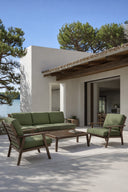 Palau - Salon de jardin en bois d'acacia naturel et tissu vert