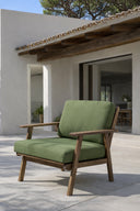 Palau - Salon de jardin en bois d'acacia naturel et tissu vert