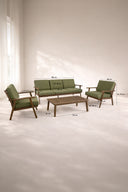 Palau - Salon de jardin en bois d'acacia naturel et tissu vert