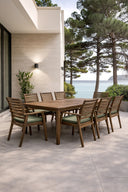 Palau - Ensemble table avec 8 chaises en bois d'acacia naturel