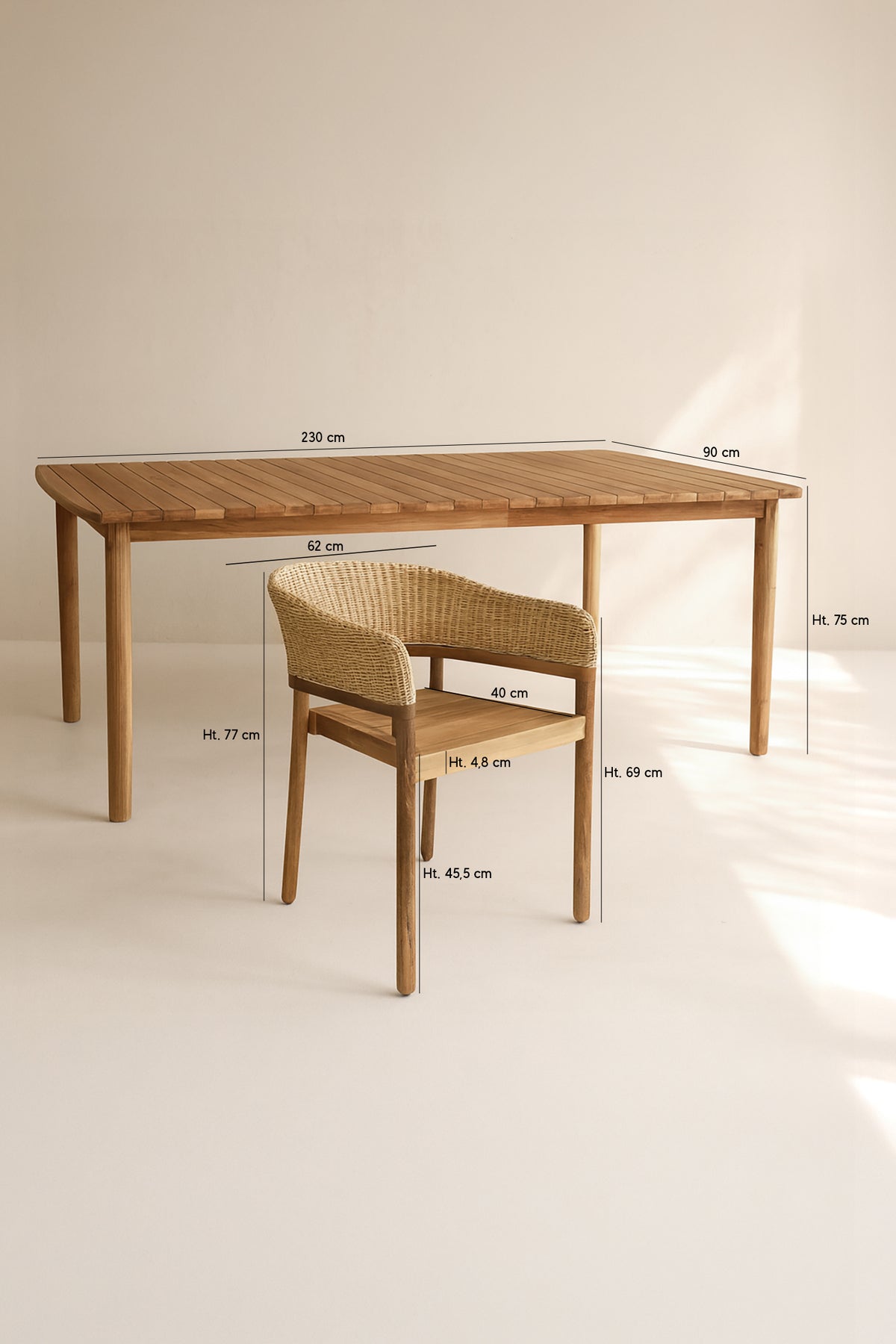 Dimensions Alhambra - Ensemble table de jardin avec 8 fauteuils en résine tressée et bois d'acacia