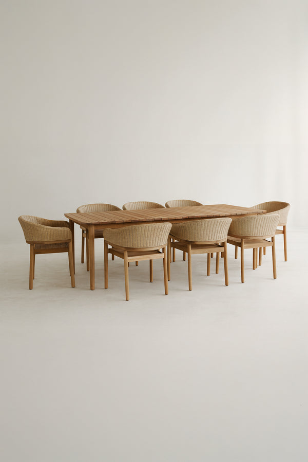 Alhambra - Ensemble table de jardin avec 8 fauteuils en résine tressée et bois d'acacia