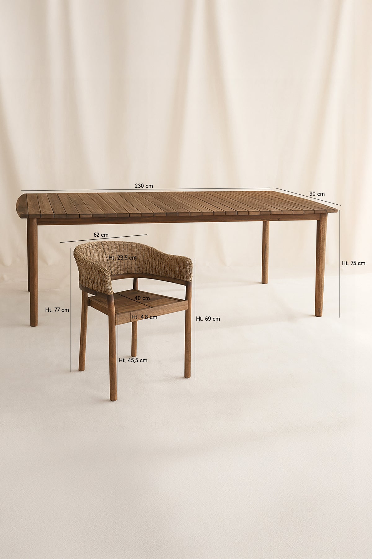 Dimensions Alhambra - Ensemble table de jardin avec 8 fauteuils en résine tressée et bois d'acacia