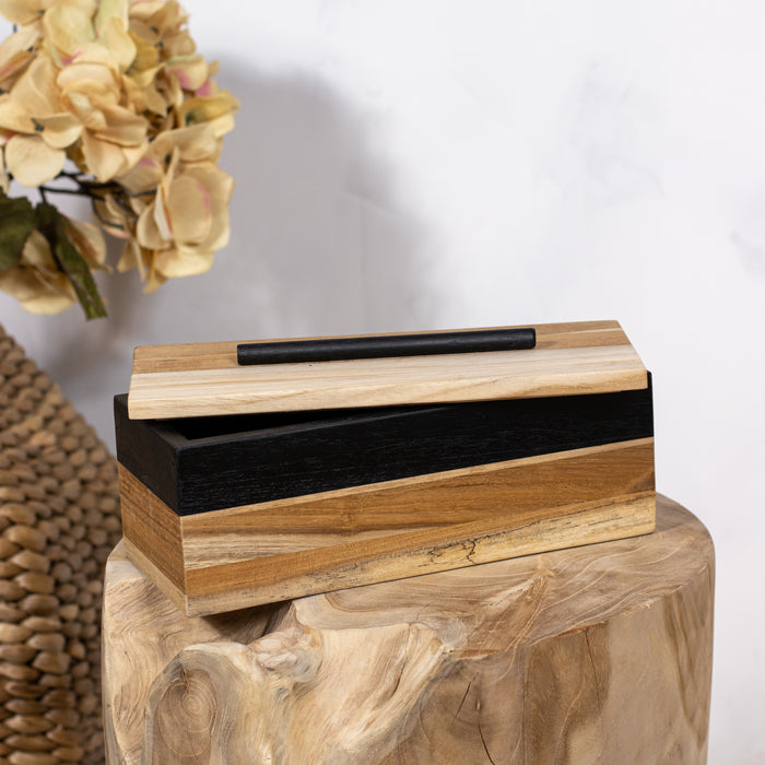 Boîte rectangulaire Jade en bois massif peint en noir 24x10cm