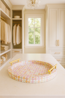 Elora - Plateau rond en coquille de Capiz rosée