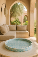 Solna - Plateau rond en MDF nacré bleu