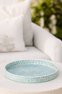 Solna - Plateau rond en MDF nacré bleu