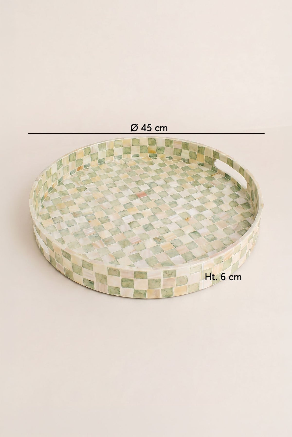Dimensions SOLNA - Plateau rond en coquille de capiz vert
