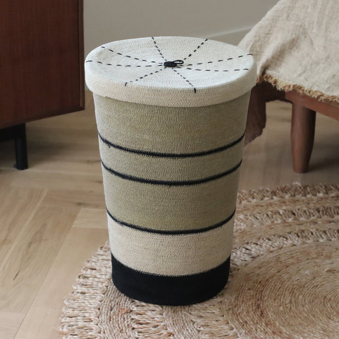 Panier à linge Grenada en jonc de mer naturel et noir 38xH57 cm