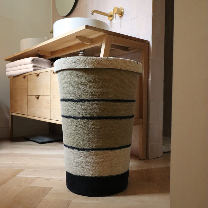 Panier à linge Grenada en jonc de mer naturel et noir 38xH57 cm