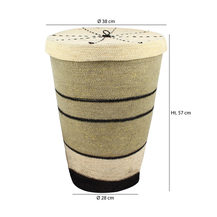 Panier à linge Grenada en jonc de mer naturel et noir 38xH57 cm