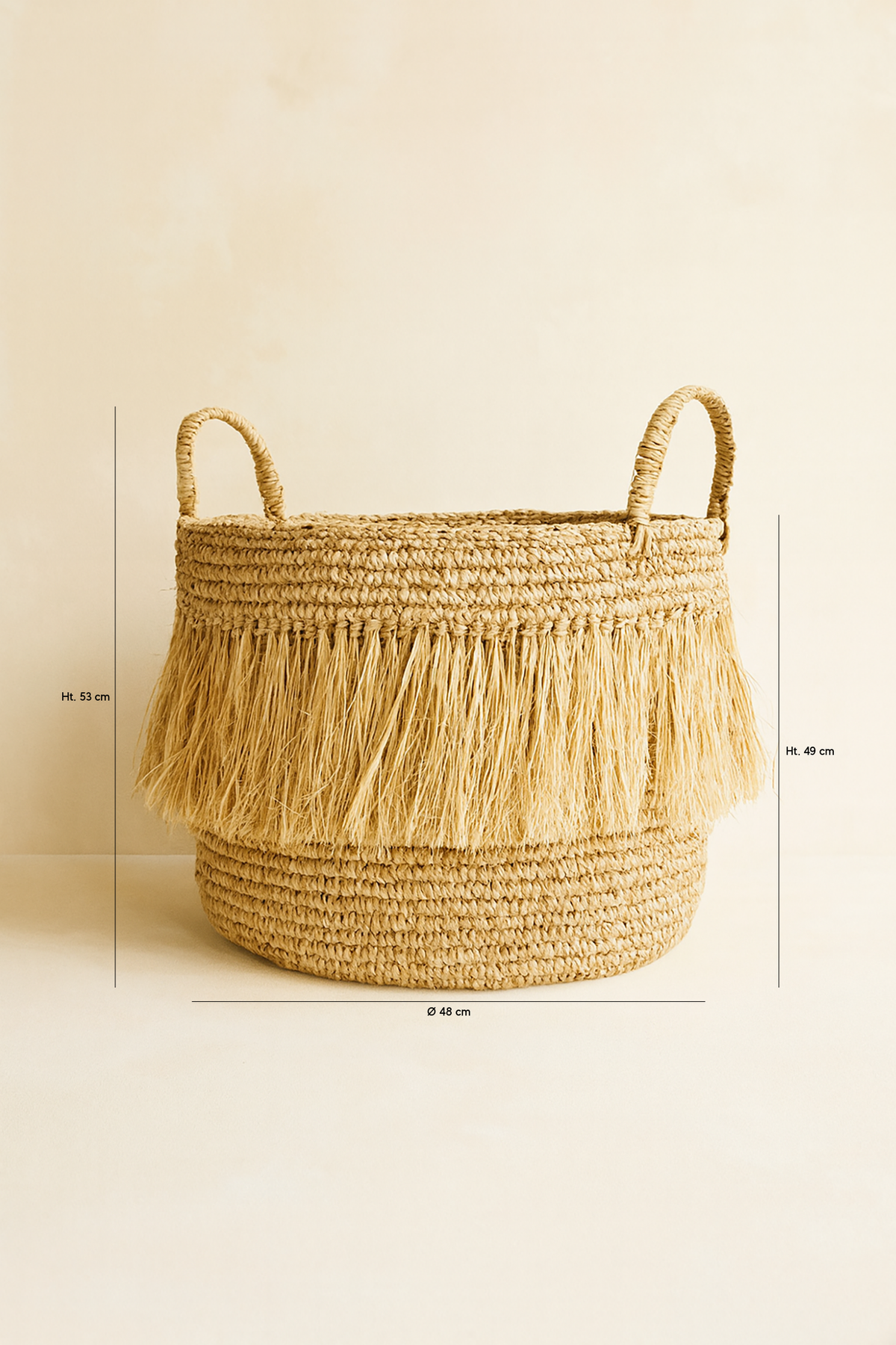 Dimensions Luys - Panier à franges en raphia naturel D48XH49 cm